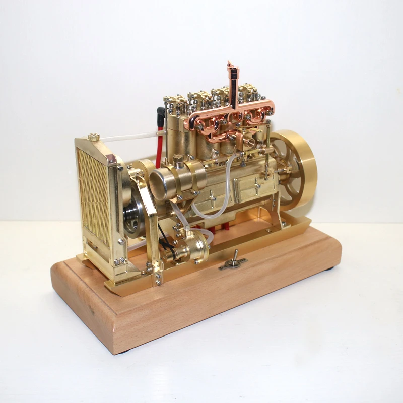 Modelo de motor de gasolina de 4,5 V, refrigeración de circulación de agua de cuatro cilindros, adecuado para modificación DIY de juguetes de tren de potencia