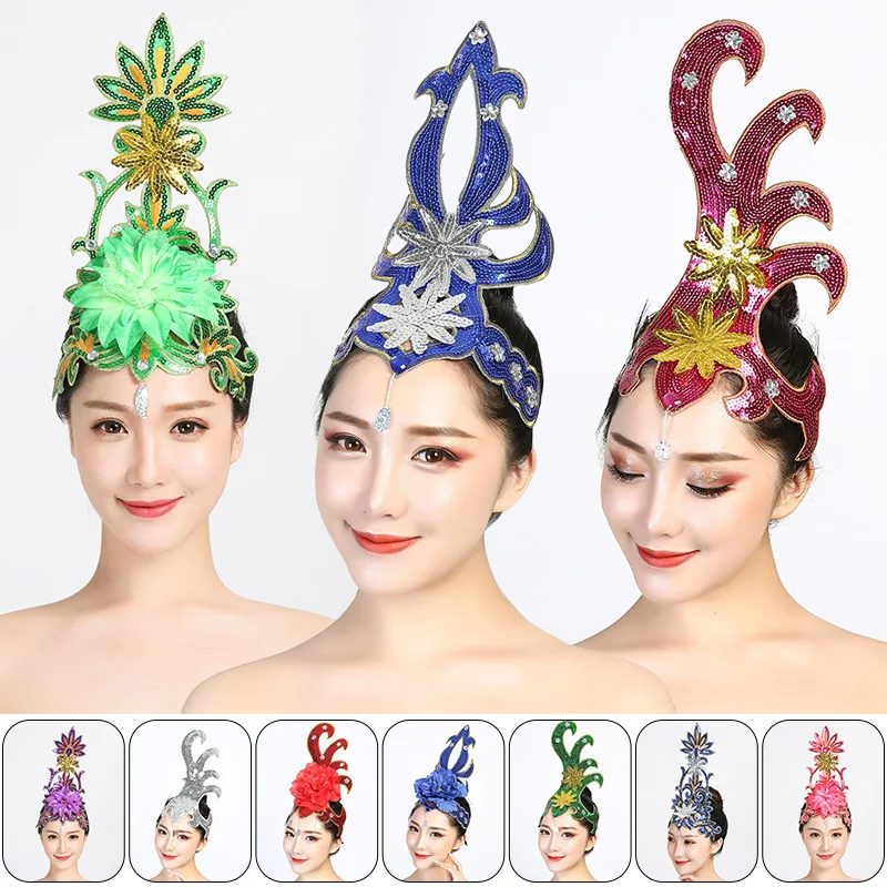 Women Yangko Folk Dance Tiara Dance Classical Dance Head Flower Headdress Opening Dance Show Stage Performance Hair Accessories