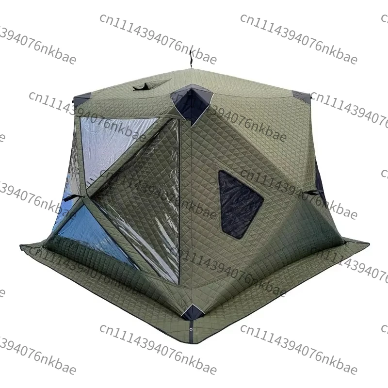 Fully Automatic Portable Ice Fishing Tent, Quick Setup Winter Ice Shelter with Chimney Hole and Transparent Window