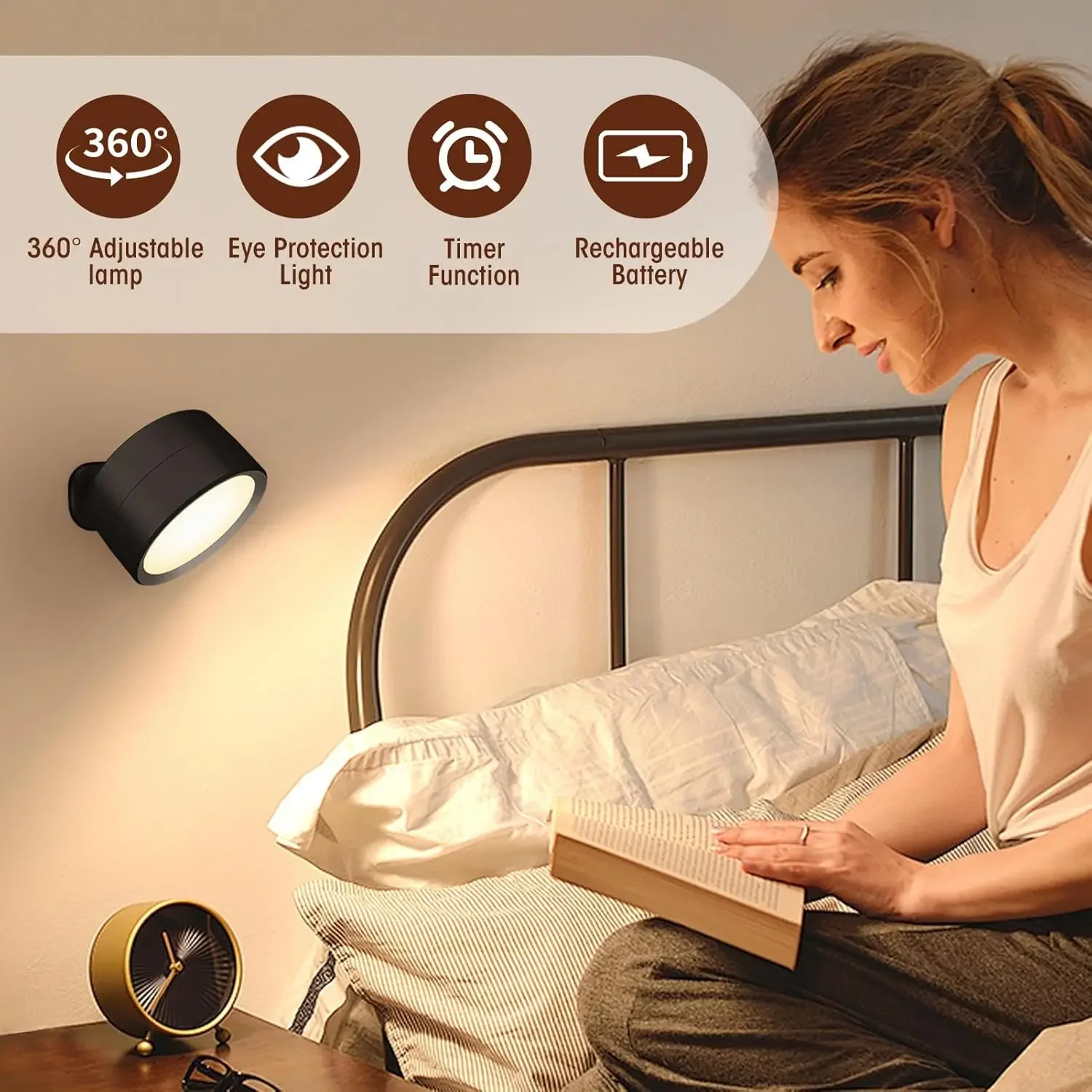 Luci da parete a LED F5 con applique da parete magnetiche wireless remote Lampada da comodino per camera da letto ricaricabile USB dimmerabile a 3 colori