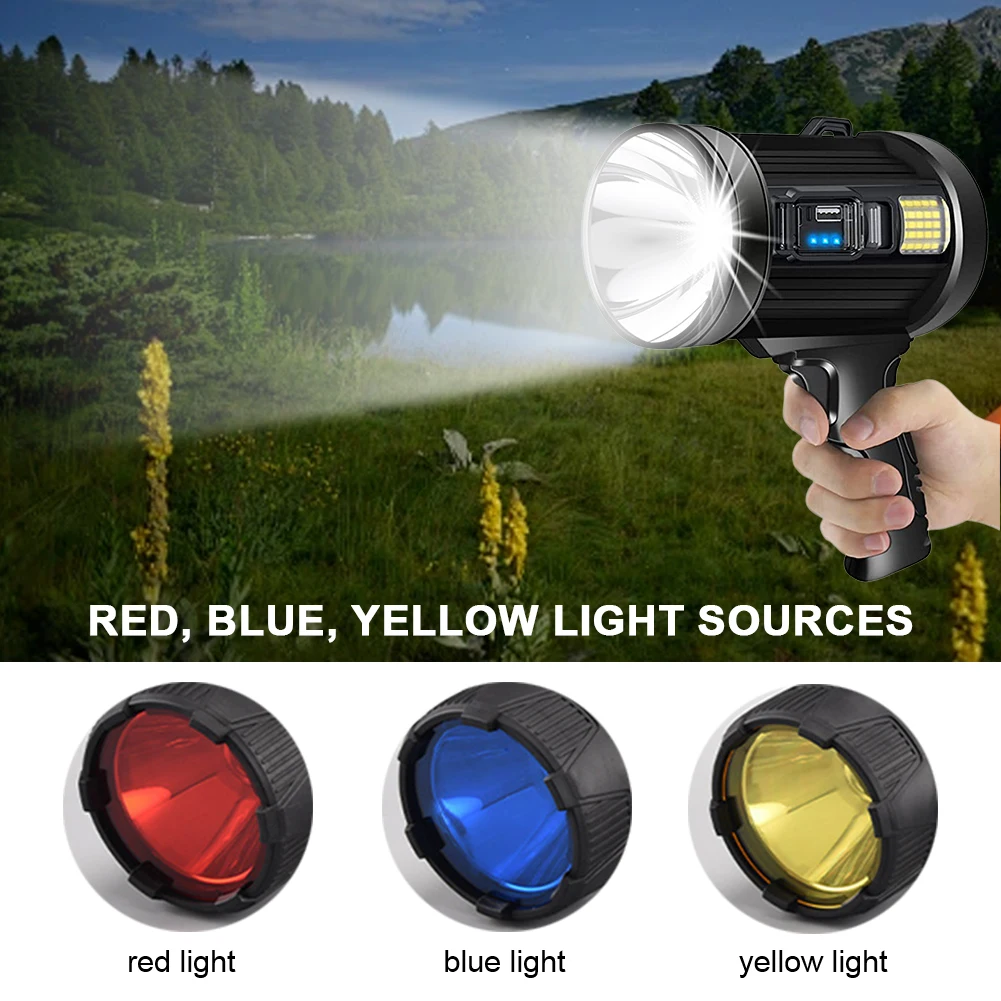 

Rechargeable Spotlight LED Camping Flashlight Waterproof Outdoor Solar Spotlights Searchlight for Hunting Boating Camping