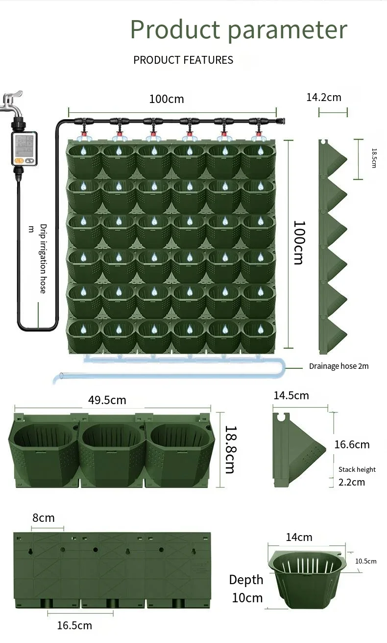 Patentowany pionowy system ścienny ogrodowy Zewnętrzna wisząca sadzarka ścienna Nawadnianie Greenwall Living Jardin Plastikowa doniczka