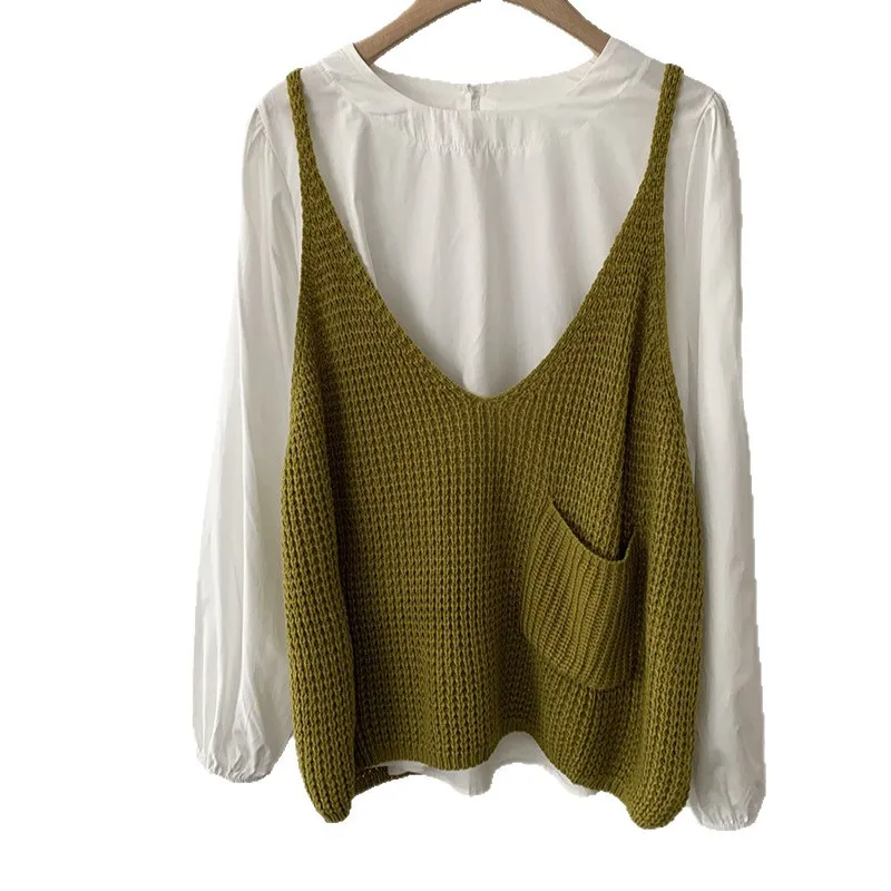 

Свободный вязаный жилет в стиле бохо-шик, оверсайз, с V-образным вырезом, для многослойных образов, больших размеров, повседневный, без рукавов, для женщин