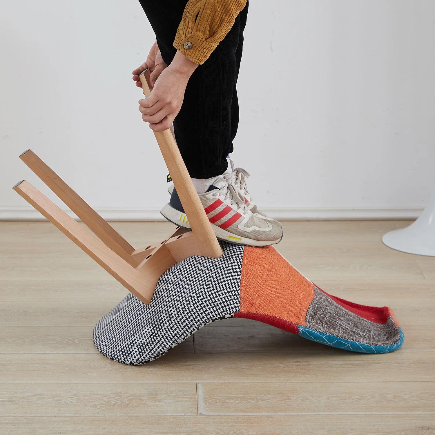 EGOONM 2/4/6 Stück Nordische Esszimmerstühle, Bunte Patchwork-Stühle mit Holzbeinen und Gepolstertem Sitz, Lounge-Stuhl für Küche und Wohnzimmer – Detail 5