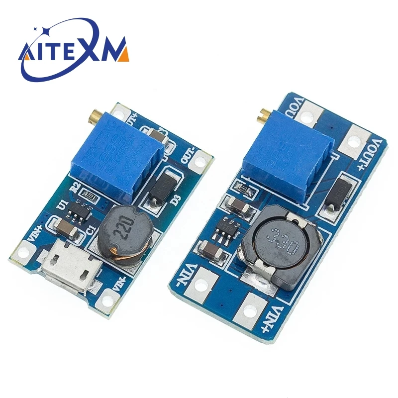 MT3608 DC-DC Adjustable Boost Module 2A Boost Plate Step Up Module with MICRO USB 2V-24V to 5V 9V 12V 28V