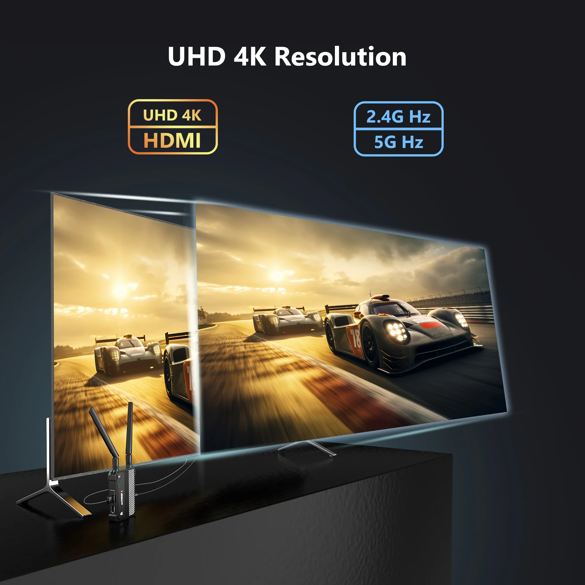 Vrriis 350M 4K جهاز إرسال واستقبال HDMI لاسلكي 2.4/5G طقم موسع لأجهزة الكمبيوتر المحمول، PS4/5، الكاميرا، DSLR إلى تلفزيون العرض