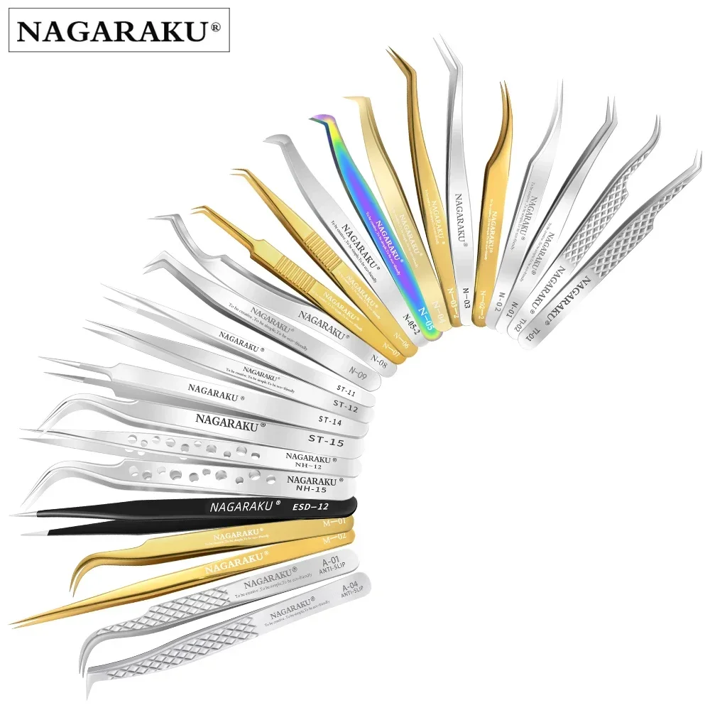 NAGARAKU Eyelash Extension Tweezers Makeup Tools Stainless Steel Non-magnetic Pincet False Eyelash Tweezers 3D accurate tweezers