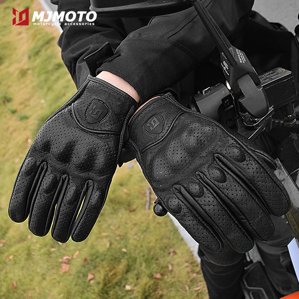 

MJMOTO Vintage Leather Motorcycle Gloves Touchscreen Motocross Gloves Hard Shell Protection Motorbike Gloves Comfort Breathable