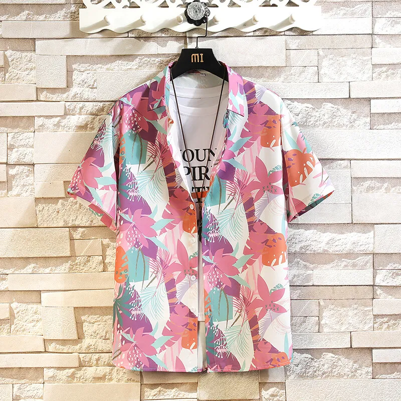 Summer Tropical Coconut Tree Printed Hawaiian Shirts for Men Short Sleeve Loose Men's Floral Shirt Holiday Beach Mens Shirt 5XL