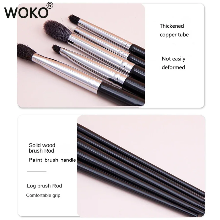 Natural Goat Hair Eye Shadow Brush 5pcs Eye Makeup Brushes Set Eyeshadow Crease Smudge Brush Precision Eye Smudge Makeup Tool