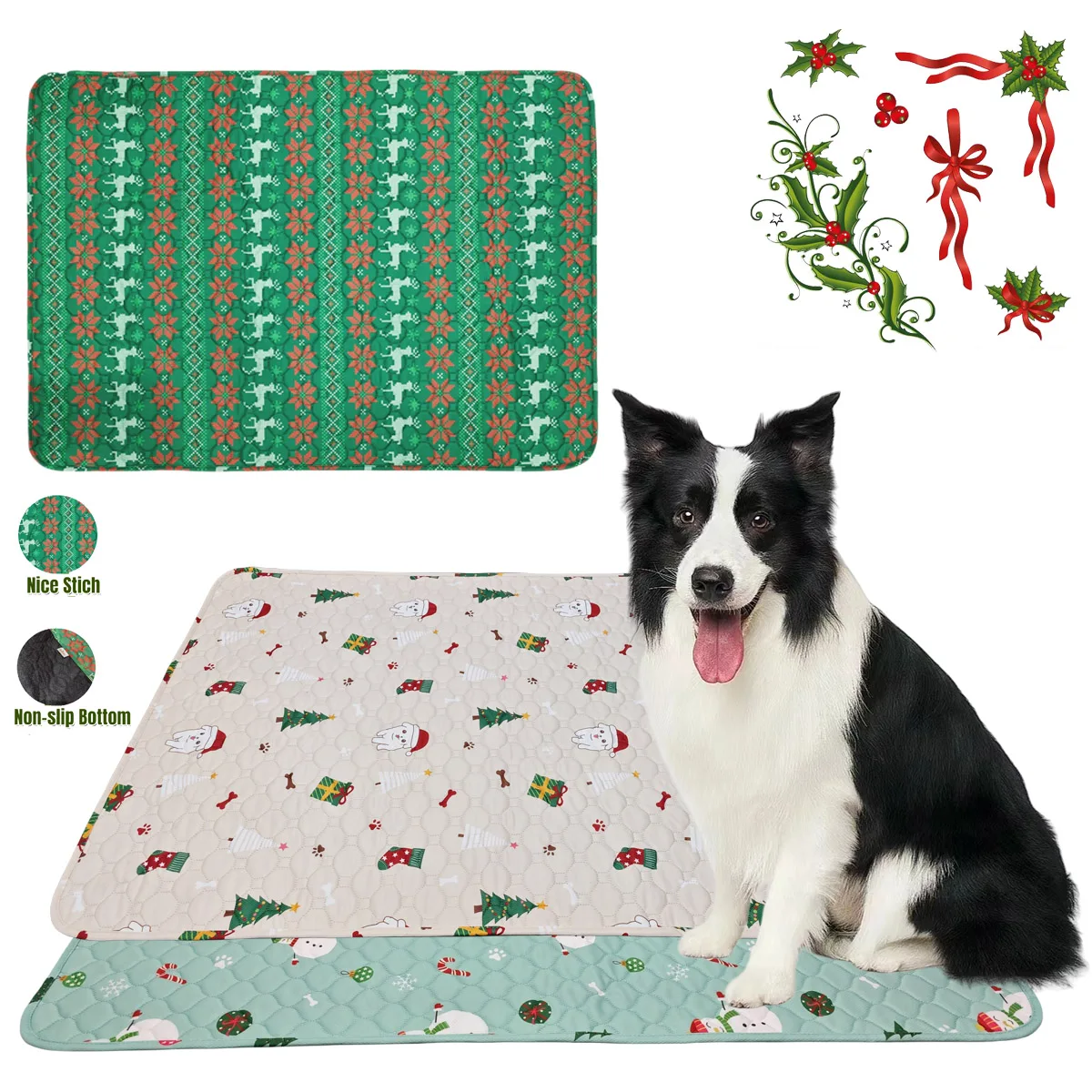 Christmas Cute Pattern Washable Dog Urine Pad Blanket Reusable Anti Slip Pet Pee Mat Puppy Training Pads Sleeping Bed for Sofa