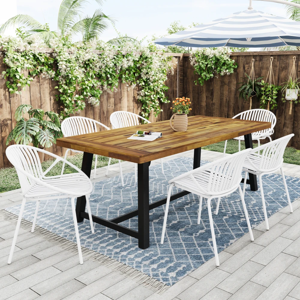 

Patio Dining Chairs Stackable Chairs with Breathable Design Modern Simple Art Style (Set of 2),Metal Legs+Plastic backrest,White