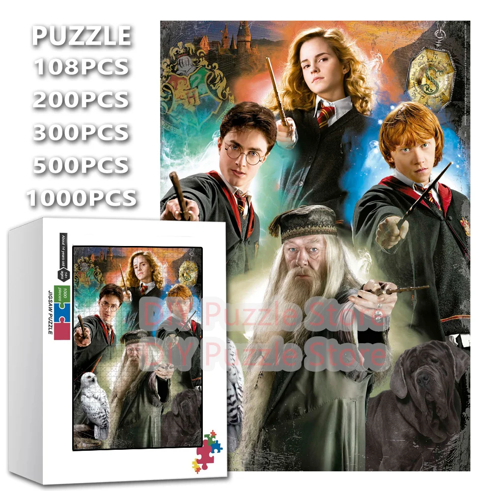 108/200/300/500/1000/1500 Elementów Puzzle z Motywem Harry'ego Pottera, Klasyczne Filmy, Nadruk, Puzzle DIY, Gry Logiczne, Zabawki, Prezenty