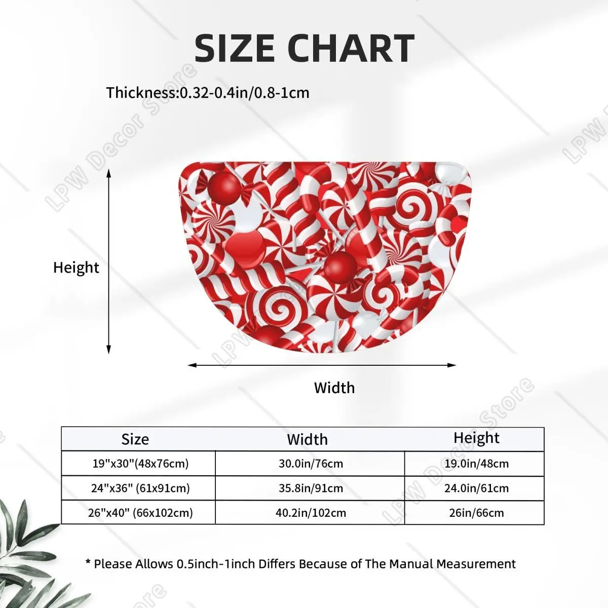 Peppermint Candy Soft Flannel Half Round Doormat Non Slip Bathroom Mat Absorbent Floor Carpet for Garage
