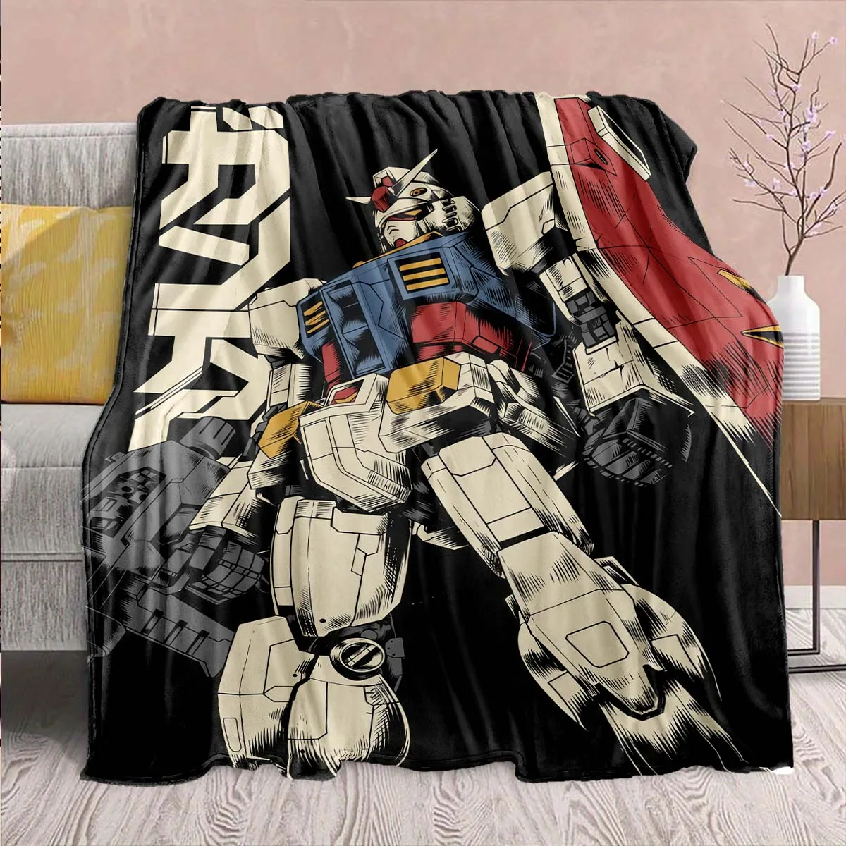 Gundam Anime Flannel Blanket - Soft Warm Perfect for Sofa, Bedding Camping Travel Office Home Decor -QJY