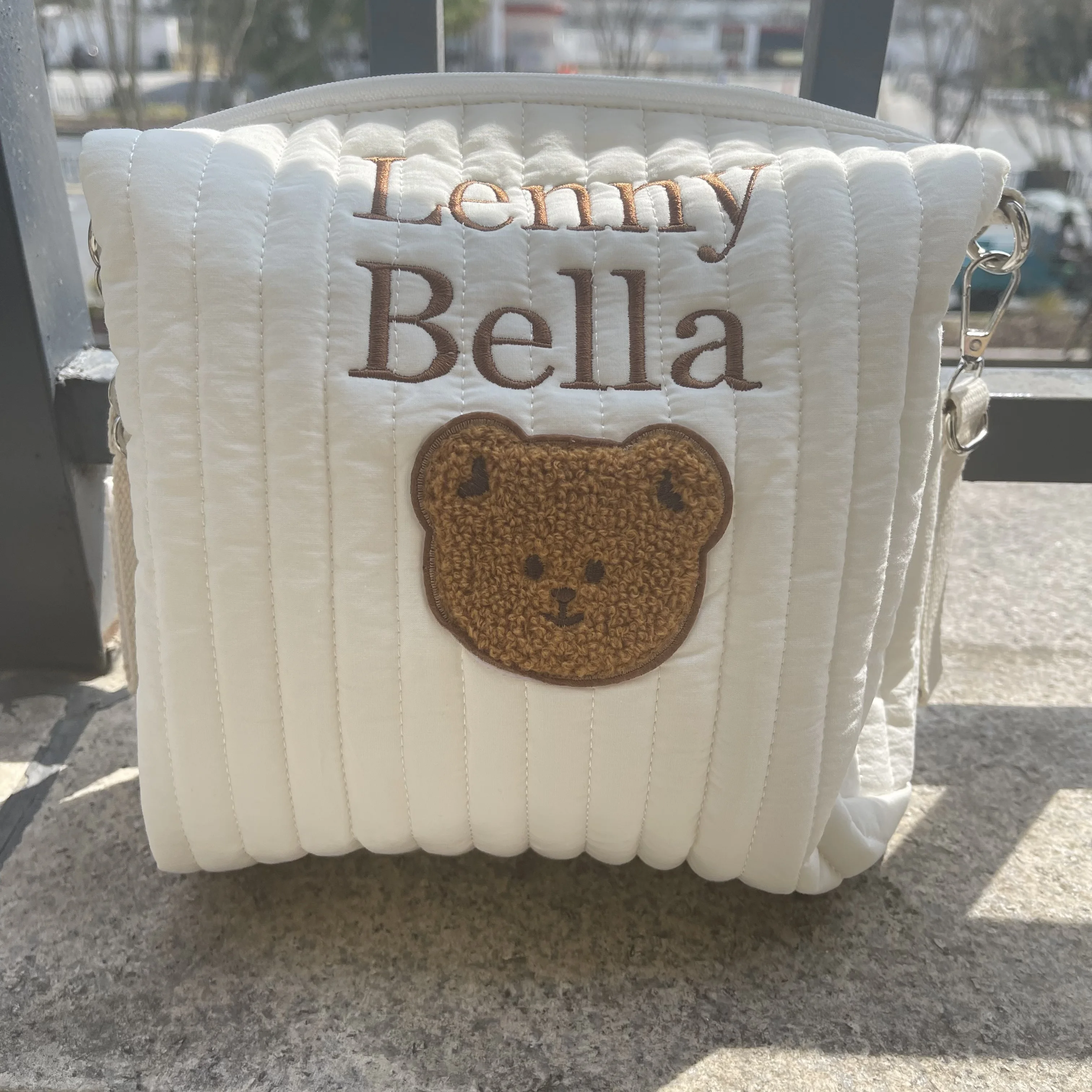 New Personalized Name Multi functional Bear Diaper Storage Bag Mom Outdoor Cart Hanging Bag Embroidered Customized Cute Handbag