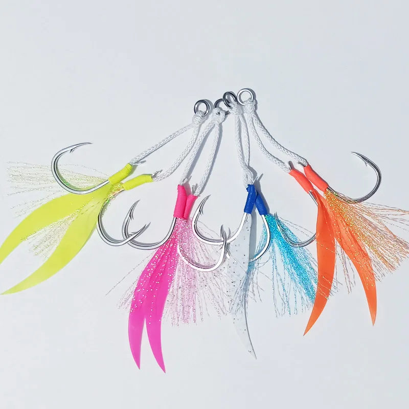 5 أزواج 10 # 12 # 14 # 16 # 18 # 20 # خطافات طُعم تهزهز عالية الكربون، خطافات مساعدة شائكة مزدوجة للمياه المالحة، خطاف قفز سريع وبطيئة #2