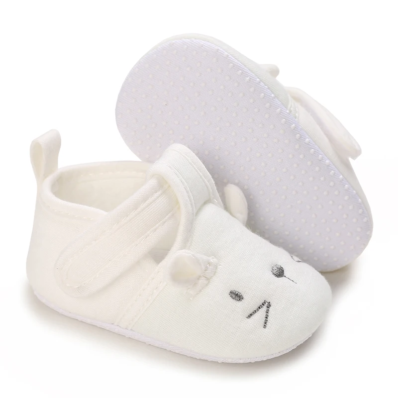Cute Bear & Rabbit Embroidered Shoes, Soft & Comfort Newborn Footwear, Pre-walker Baby Learning Walk Shoes for Infants 0-18M