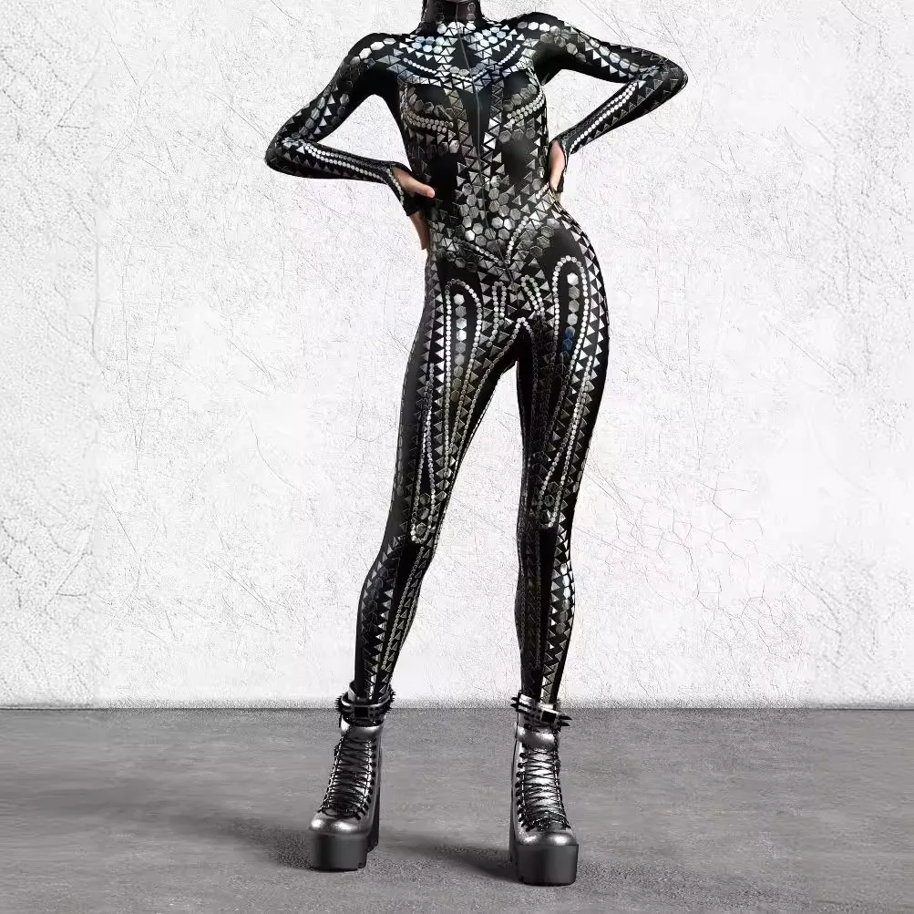 Gothic Dark Cyber Punk Jumpsuit Halloween 3D Party Holiday Carnival Cosplay Bodysuit Costume Easter Purim Steampunk Zentai