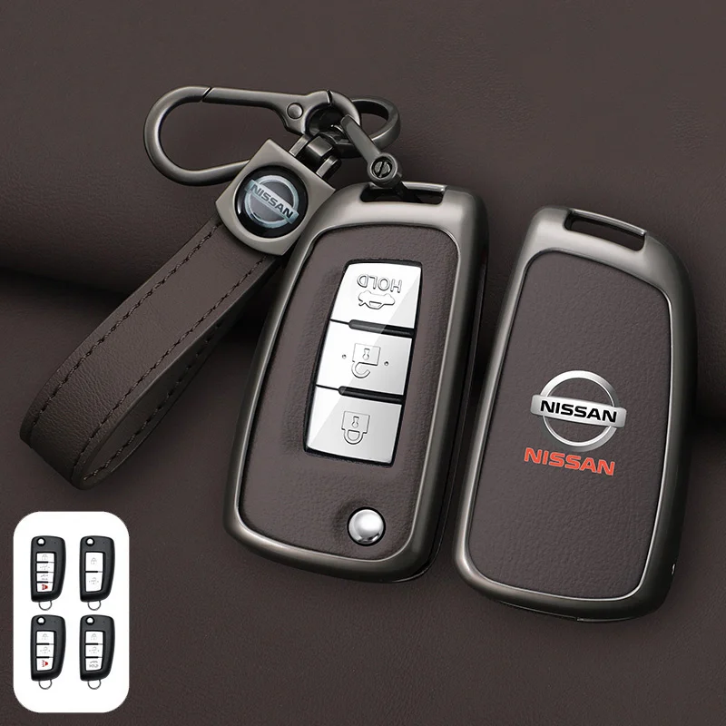 New Zinc Alloy +Leather Car Key Case Cover Shell Fob For Nissan X-Trail Qashqai J11 Juke Murano Micra Tiida Maxima Altima Kicks