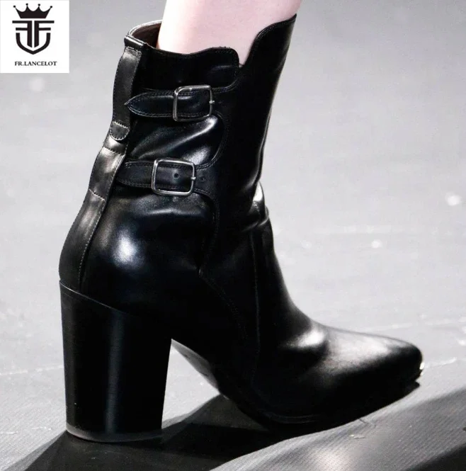 New Arrival Man autumn Boots American Style Point toe Booties Super High Heels 9cm Fashion Botas Black Leather Party Shoes Male