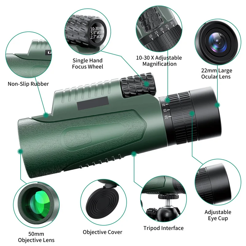 

Powerful HD Monocular Telescope, Long Distance Telescope for Bird Watching, Hunting Binoculars, Camping, 10-30x50