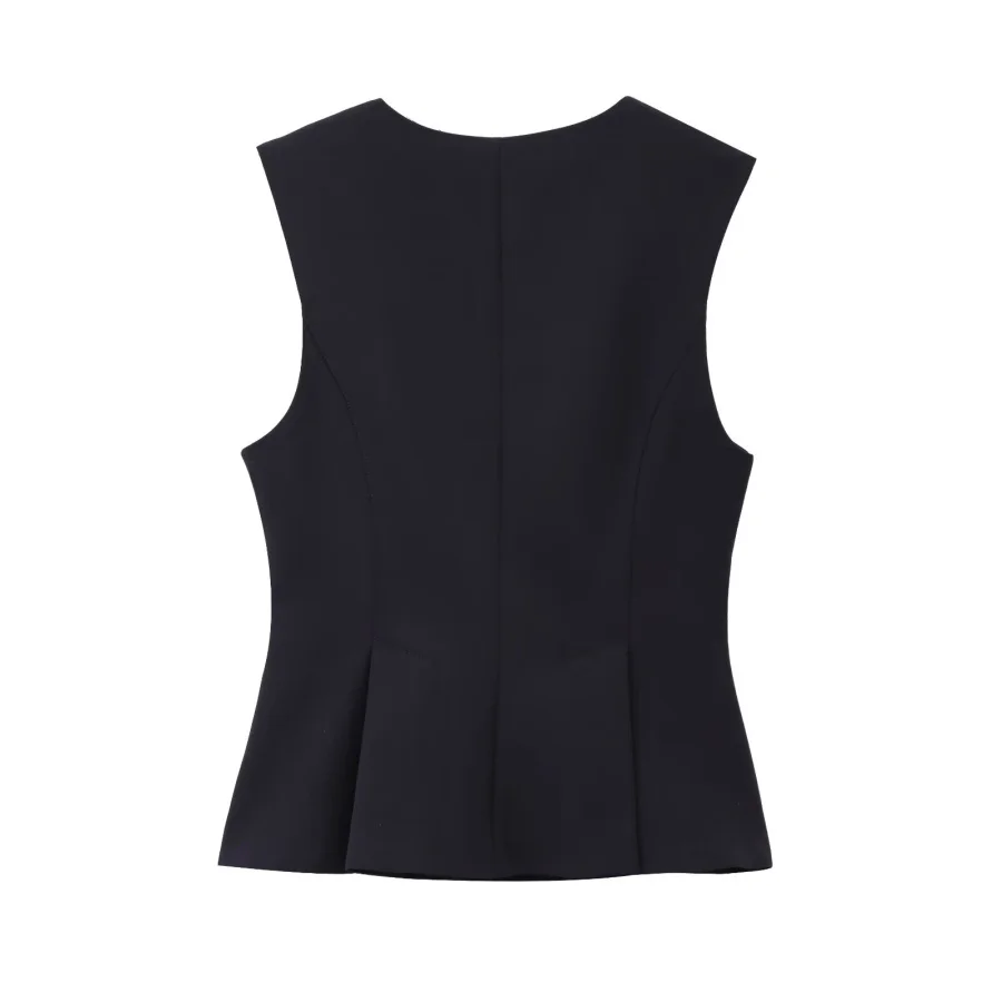 2025년 겨울 신상 여성 프렌치 지퍼업 라운드넥 민소매 허리 스커트 플리츠 밑단 탑