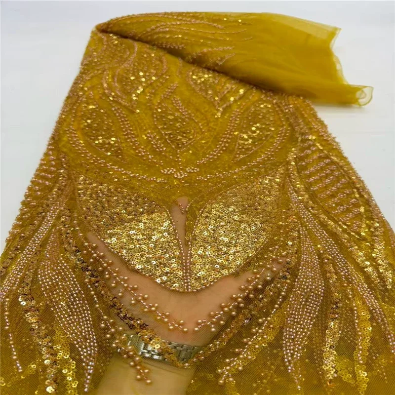 5yard Pearl tube sequin embroidery fabric Wedding dresses cheongsam diy Design fabrics for clothing
