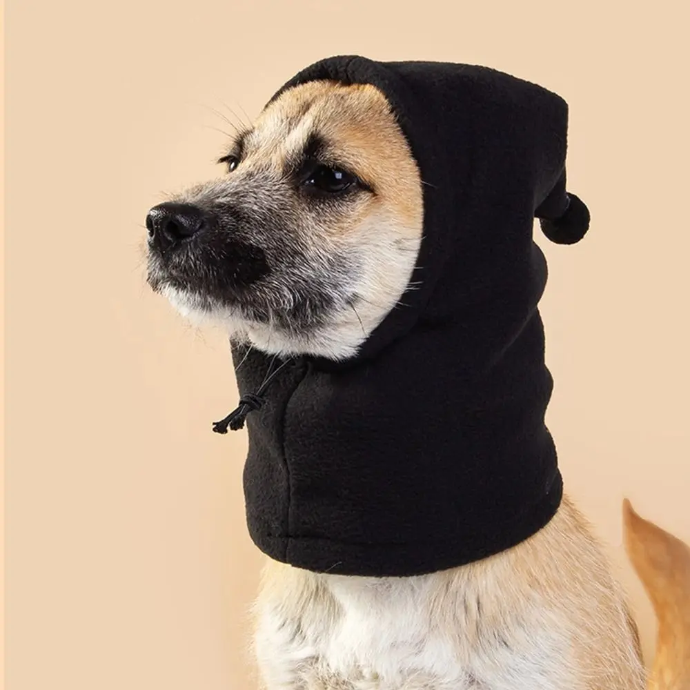 New Solid Color Dog Hat Drawstring Design Ear Protector Pet Cap Windproof Plush Pet Headgear Dog