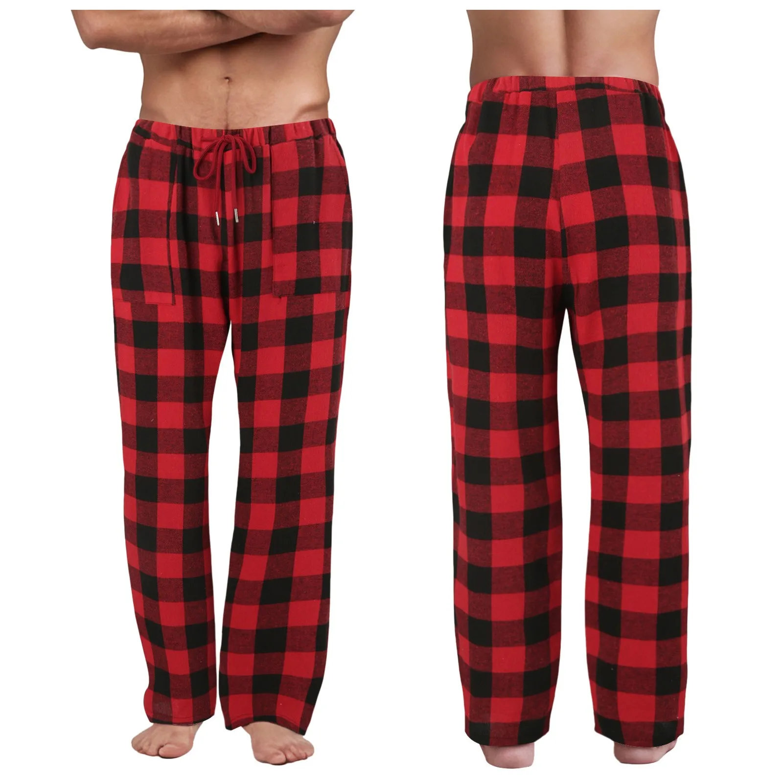 Sweatpants Men High Elastic Gym Joggers Men'S High Waisted Red Plaid Drawstring Pajama Pants New In Men Clothing Fitness Sport