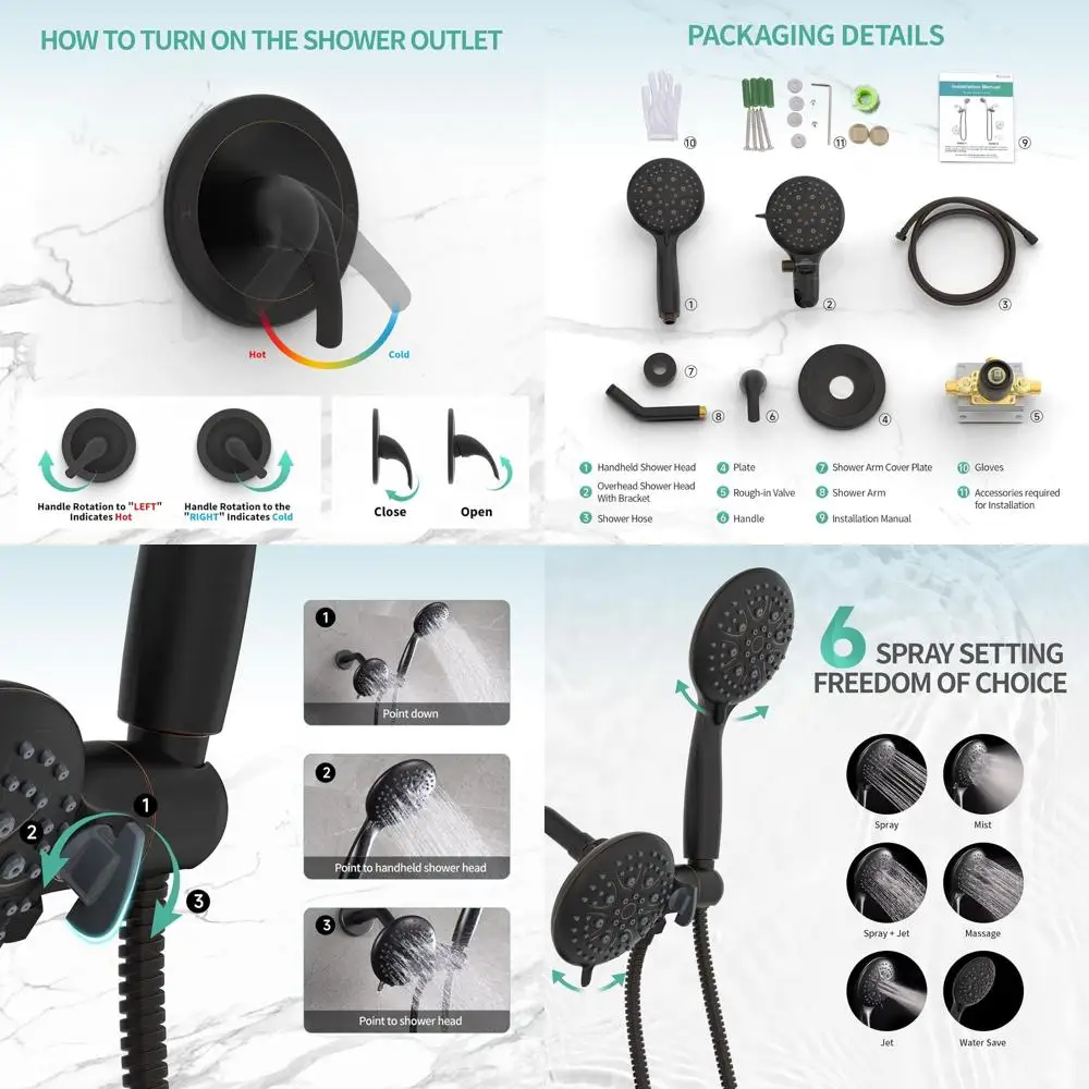

3-Way High-Pressure Shower System with 71 Hose, 3-in-1 Showerhead and Handheld, Oil Rubbed Bronze Finish