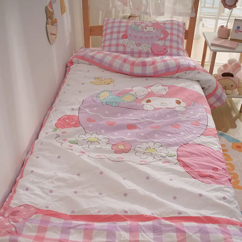 Sanrio Hello Kitty Kuromi Cinnamoroll Bedding Set Four Piece Bedding Double Pillowcase Bed Linens Dorm Bedclothes Home Textile