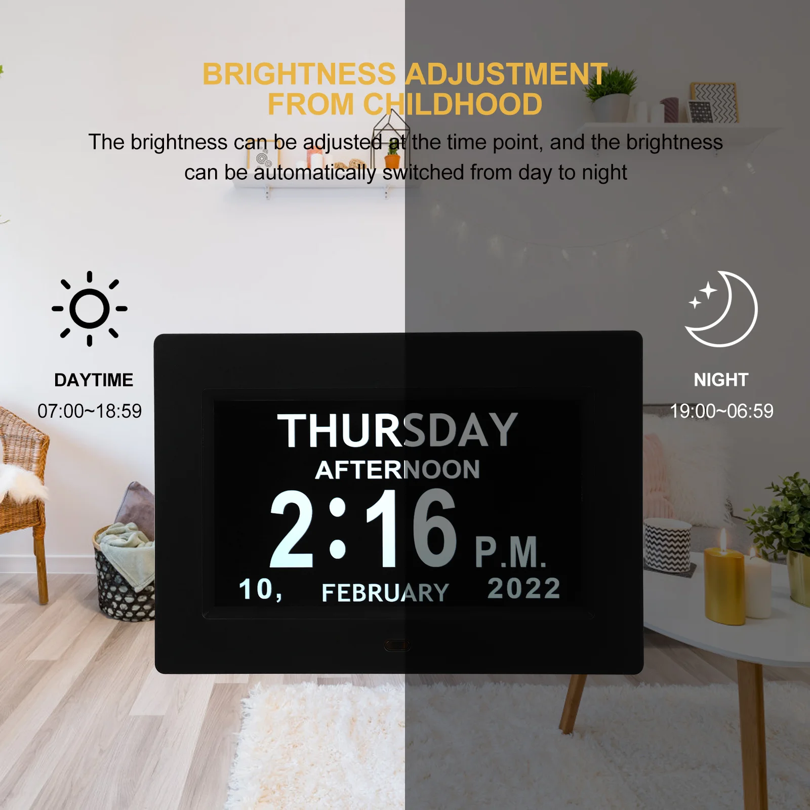 

7 Inch Led Digital Calendar Clock Large Date Time Display Day Week Month Year Dual Mode Night Dimmer For Elderly Wall Hanging