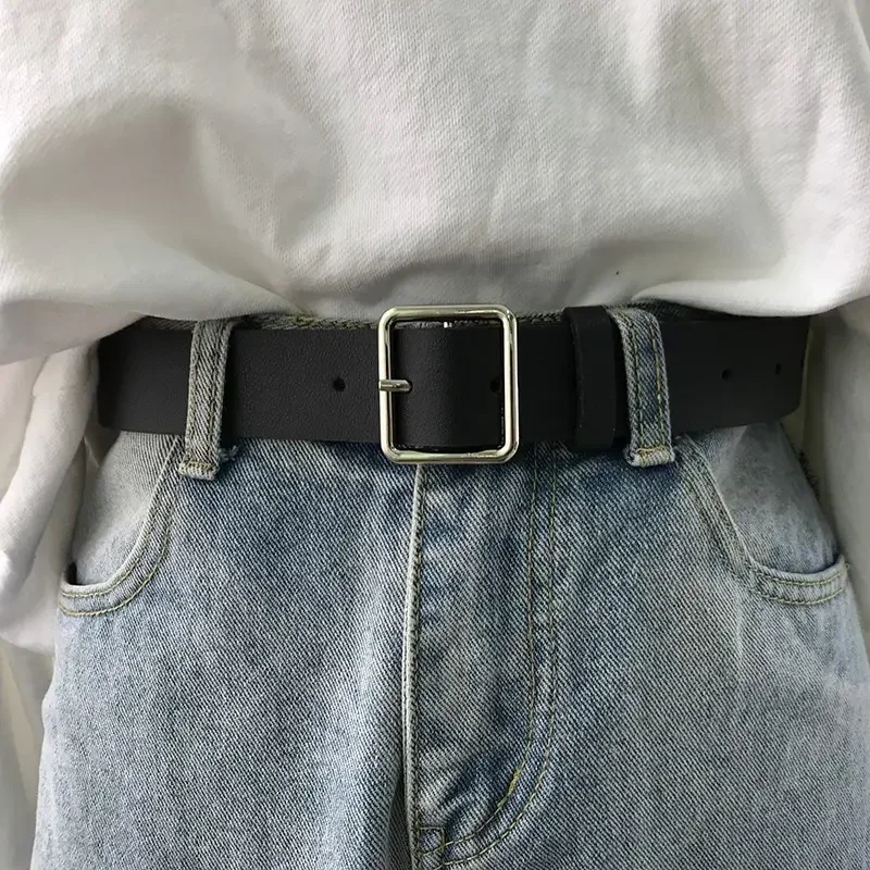 

2024 Women'S Belt Soft Pu Leather Belt Square Buckle Pin Buckle Jeans Black Belt Chic Luxury Brand Fancy Vintage Strap Female