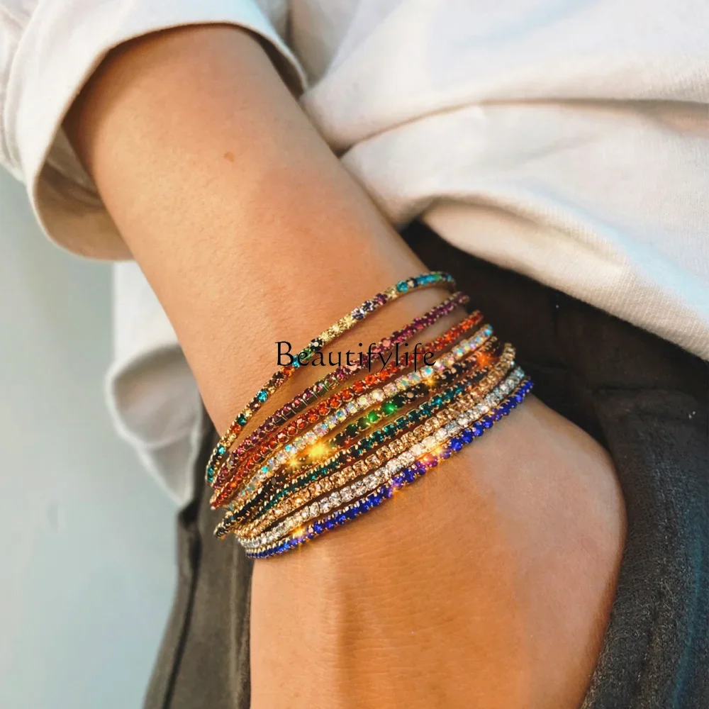 New temperament point colored diamond bracelet creative simple multi-color rhinestone elastic women's bracelet