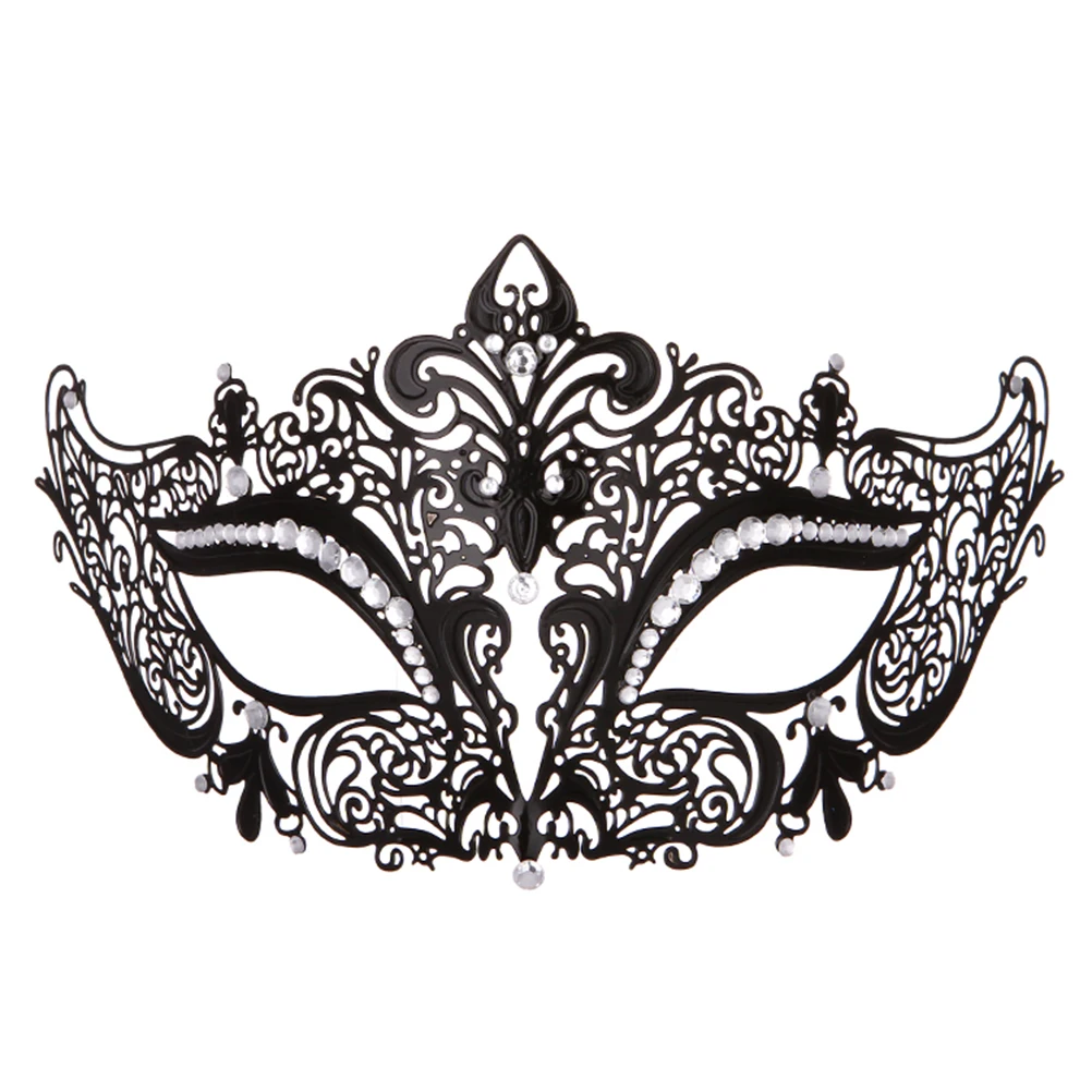 

Metal Lace Shape Mask Black Plated Rhinestone Mask Masquerade Mask (Black with White Rhinestones)