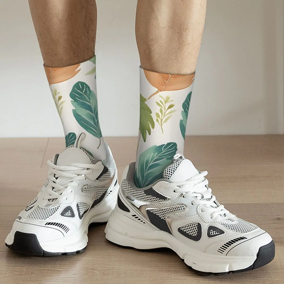 Chaussettes de compression en élan pour hommes, motif de feuilles sans couture, fleurs colorées et feuillage, chaussettes d'équipage de qualité Harajuku