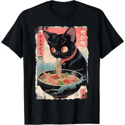 여성을위한 귀여운 고양이 패턴 T 셔츠 맛있는 국수 3D 인쇄 반팔 여름 레저 티셔츠 o 넥 루즈 탑 티셔츠