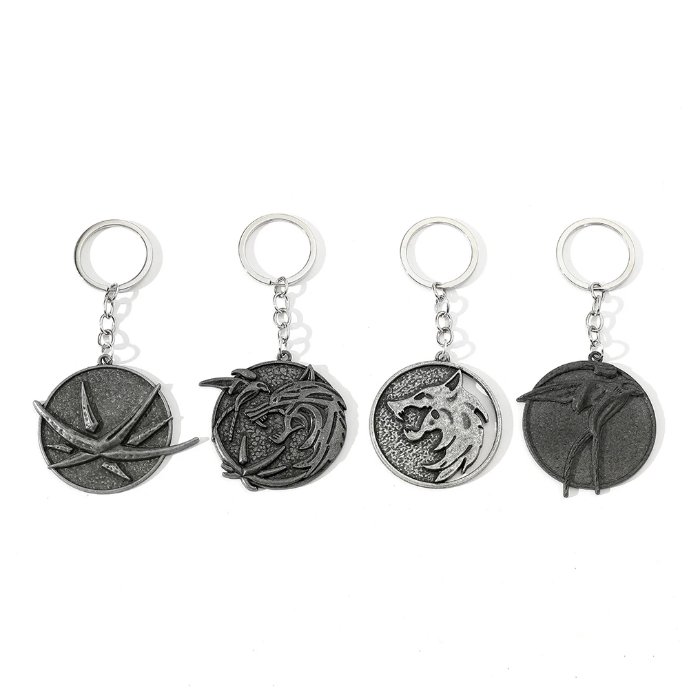 

Vintage Wolf Head Keychain Game Geralt Of Rivia Medallion Wolf Metal Pendant Keyring For Men Car Accessories Gifts
