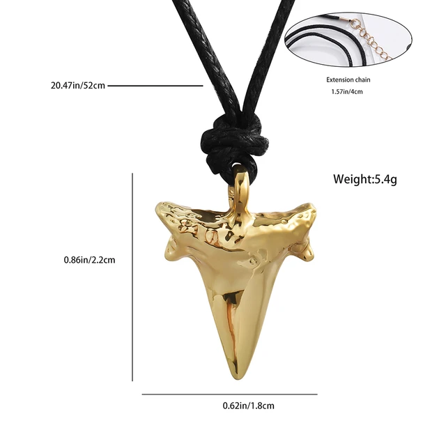 Mens gold shark tooth necklace hot sale