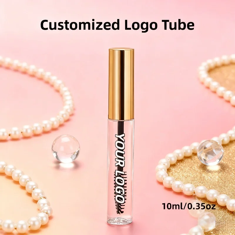 【Logo Custom】50Pcs Customized 10ml Plated Lip Color Tube Round Eye Black Empty Bottle with Gold/silver Lid Beauty Packaging Tool