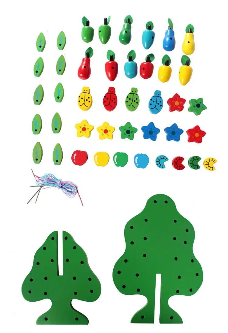 カラフルな多機能木製ビーズ,モンテッソーリ教育玩具,子供向け,動物,果物,果物