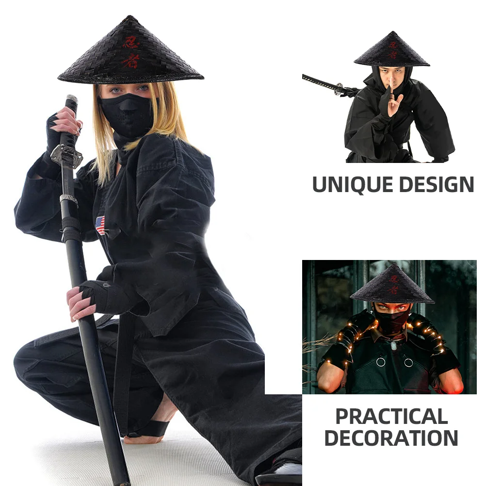 

2Pcs Ninja Bamboo Hat Oriental Woven Cosplay Party Prop Performance Sun Hat Japanese Style Home Supplies Cone Caps