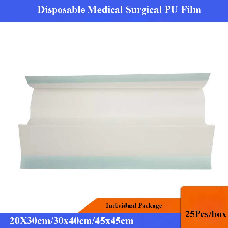 25Pcs Medical Sterile Adhesive Transparent Surgical PU Film Breathable Waterproof Incise Dressing Drape Film 20x30/30x40/45x45cm