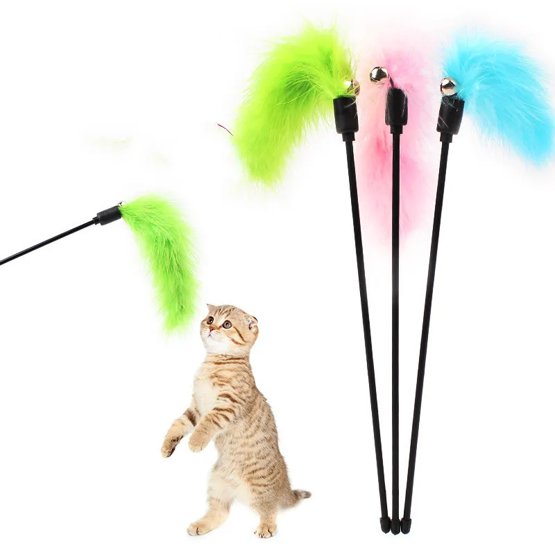 

Cat Stick Toy Solid Color Long Feather Short Rod Cat Supplies Toy