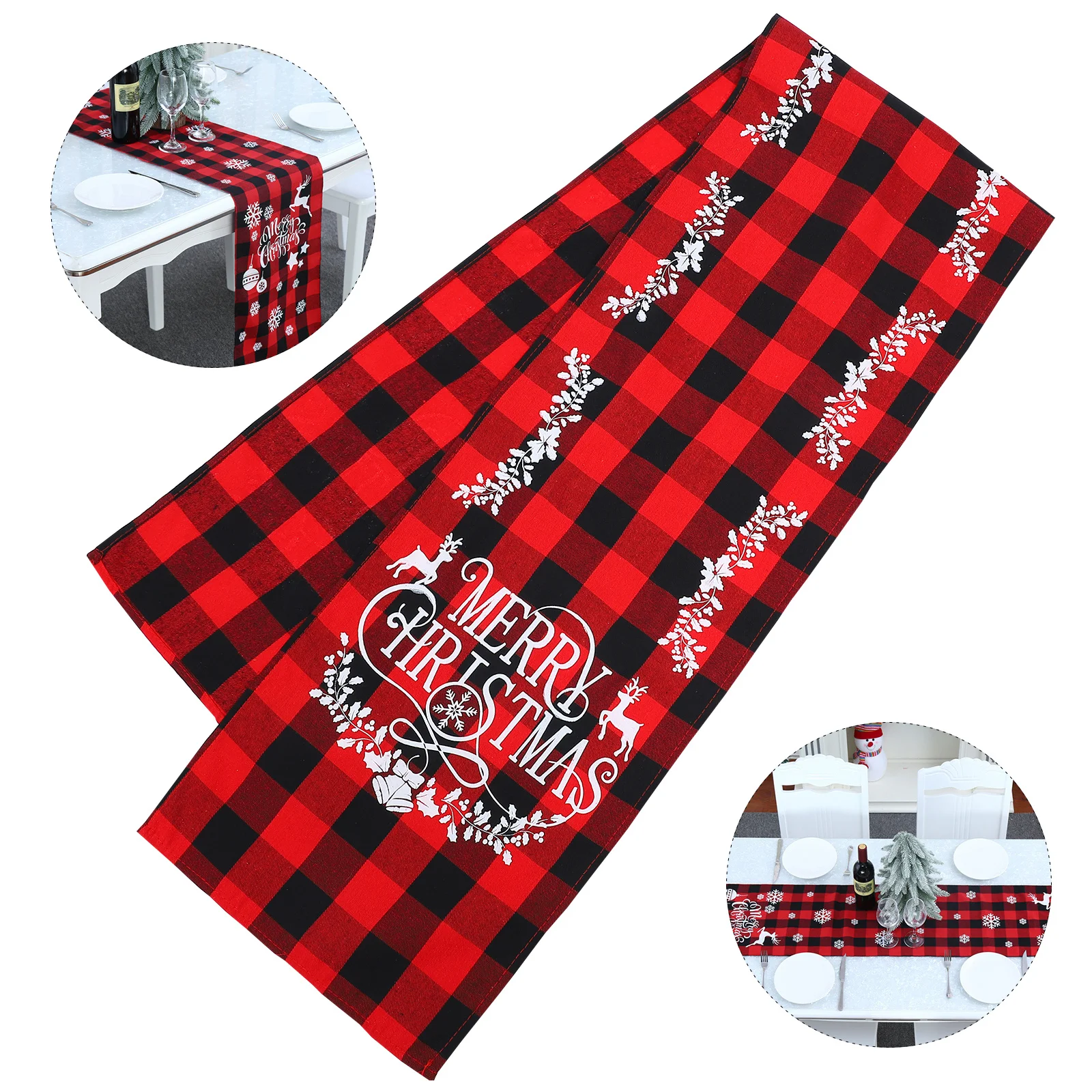 

1Pcs Christmas Plaid Tablecloth Festive Xmas Table Decor Elastic Anti-Scald Table Runner Perfect for Home Dinner Party