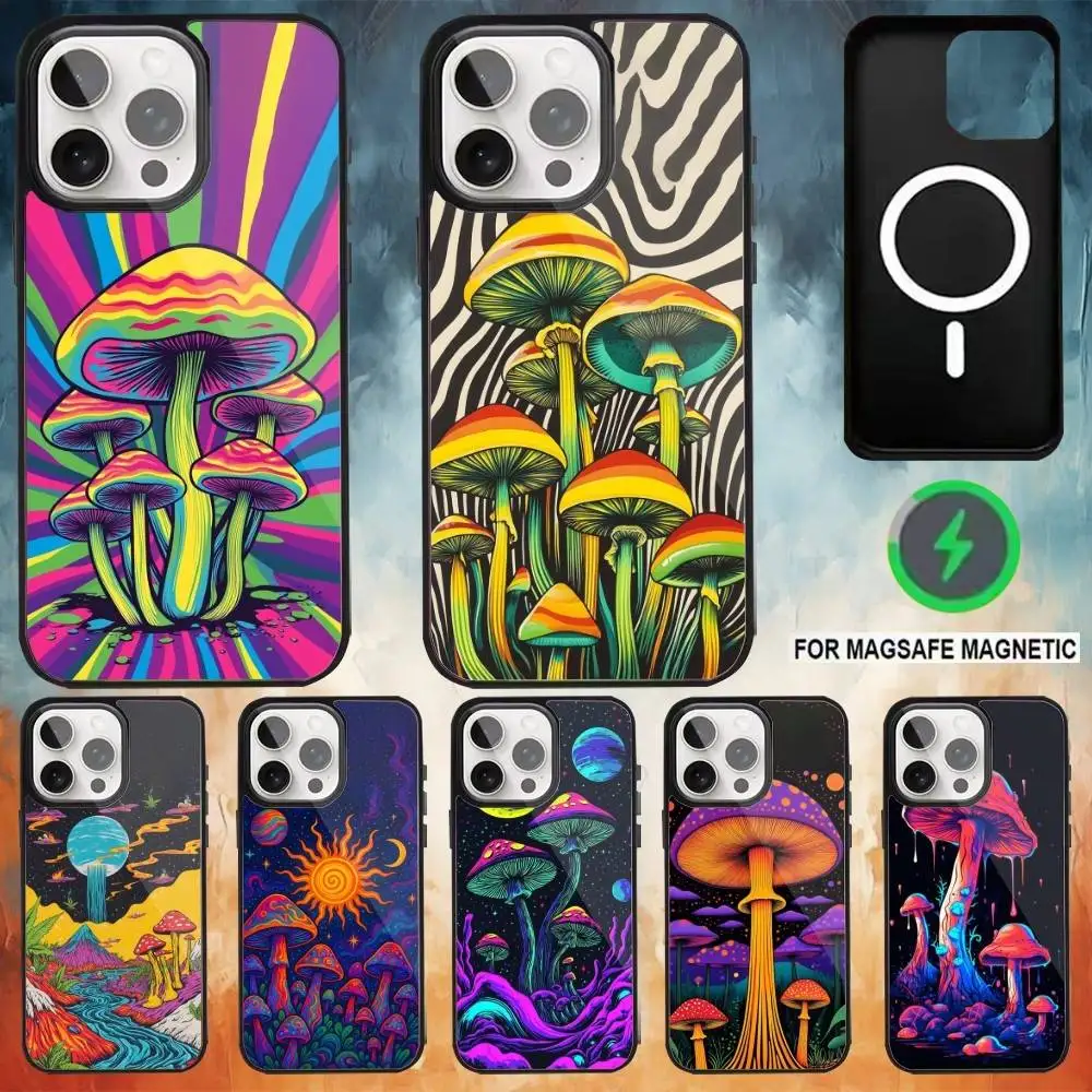 

Trippy Psychedelic Mushrooms Phone Case For iPhone17,16,15,14,13,12,11 Plus,Pro Max Magnetic For Magsafe Wireless Charging