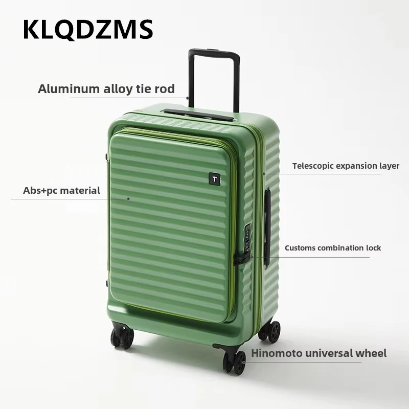 

KLQDZMS Suitcase on Wheels Front Opening Boarding Case USB Charging Multifunctional Trolley Case 20"24"28 Inch Cabin Luggage