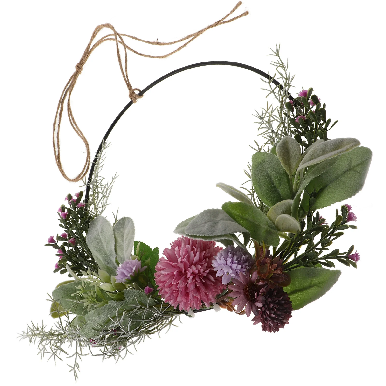 

Artificial Floral Hoop Wreath Round Metal Ring Fake Flowers Green Eucalyptus Front Door Hanging Wall Decor Door Wreath All Year