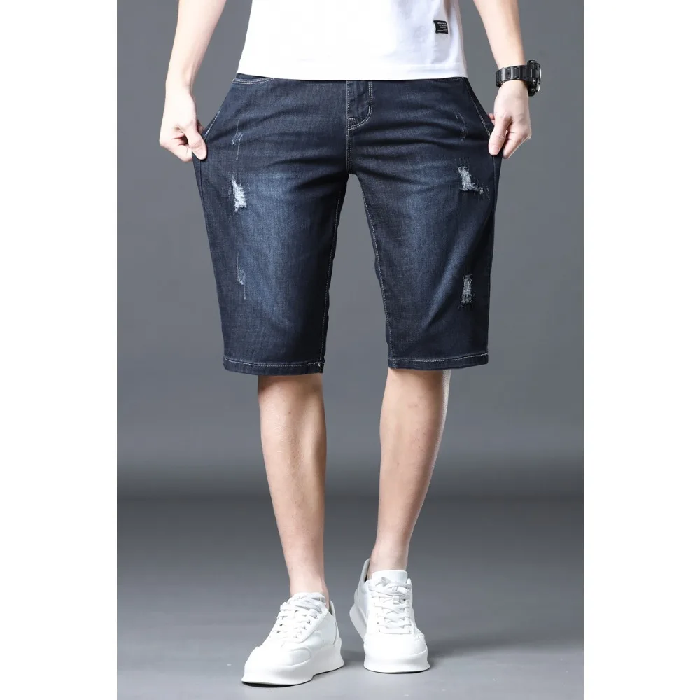 

2024 New Denim Shorts for Men's Summer Thin Style New Loose Straight knee length pants Elastic short jeans for men clothing